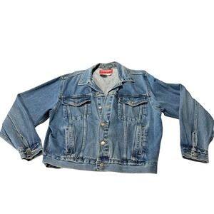 VTG Wrangler Hero Mens Denim Jacket Medium Wash Blue Trucker Jean Coat Size M